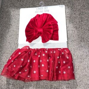 Red Baby Bow Hat Head Wrap Tutu Set Christmas Silver Glitter Stars 0-6 Months